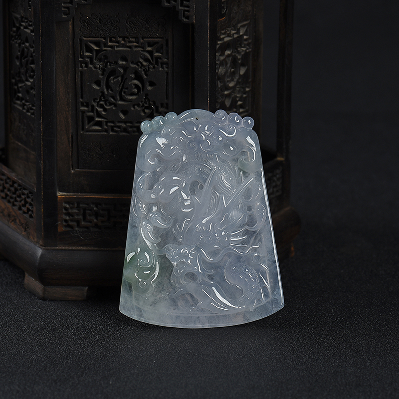 糯冰种飘花翡翠辰龙吊坠-红掌柜