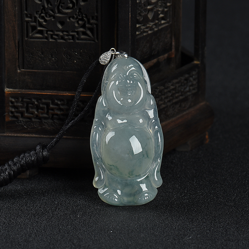 银镶糯种飘花翡翠逍遥佛吊坠-红掌柜