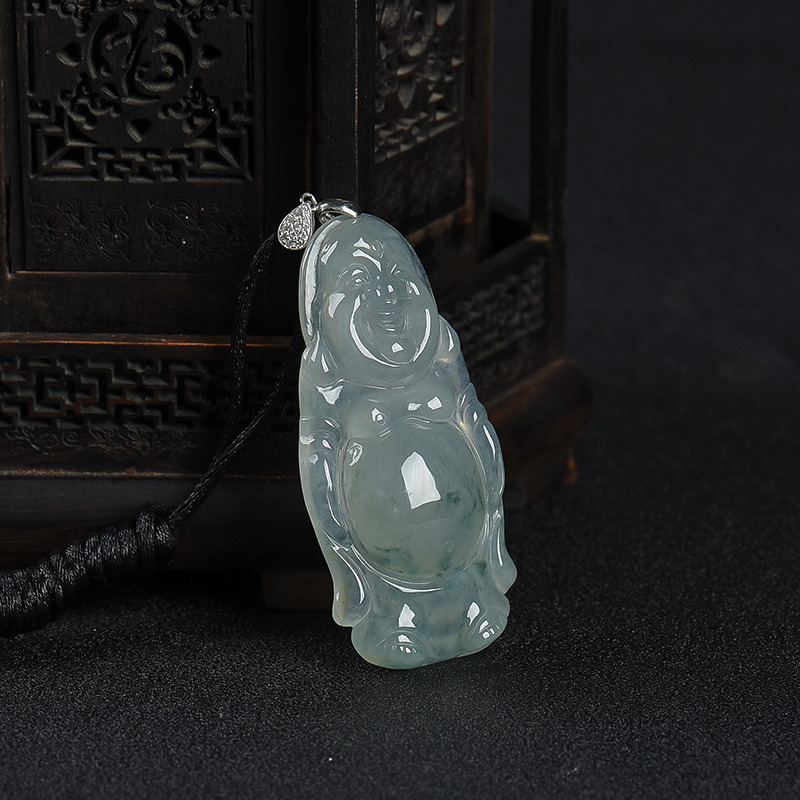 糯种飘花翡翠逍遥佛吊坠-红掌柜