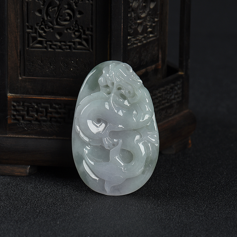 糯种灰绿翡翠辰龙吊坠-红掌柜