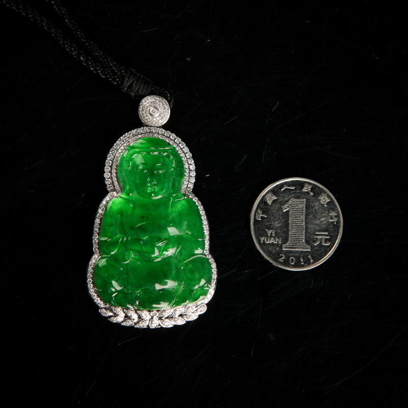 18k糯冰种翠绿天然翡翠吊坠-红掌柜