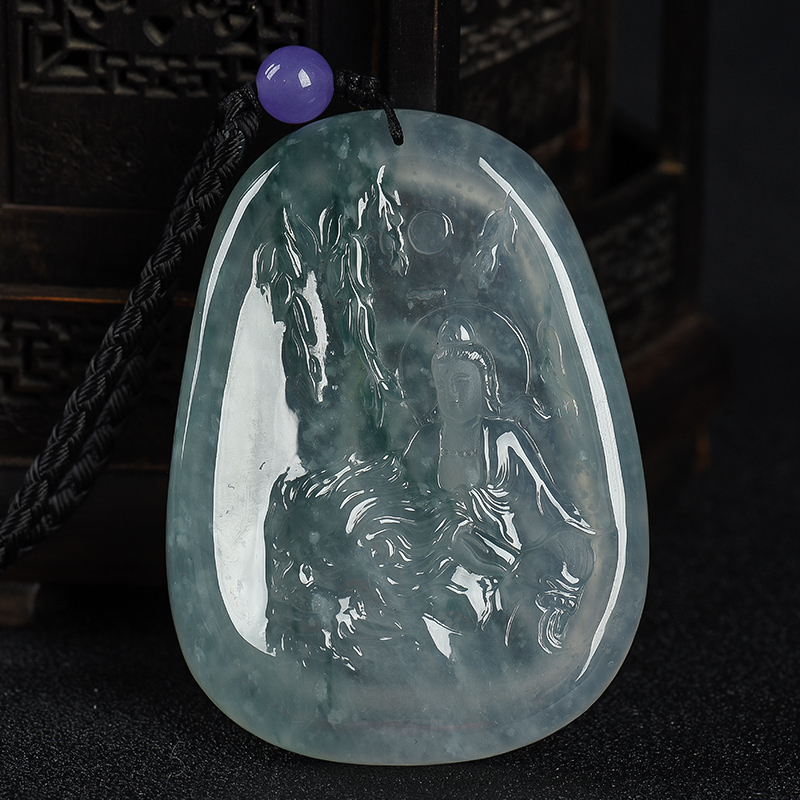 糯冰种飘花翡翠吊坠-红掌柜