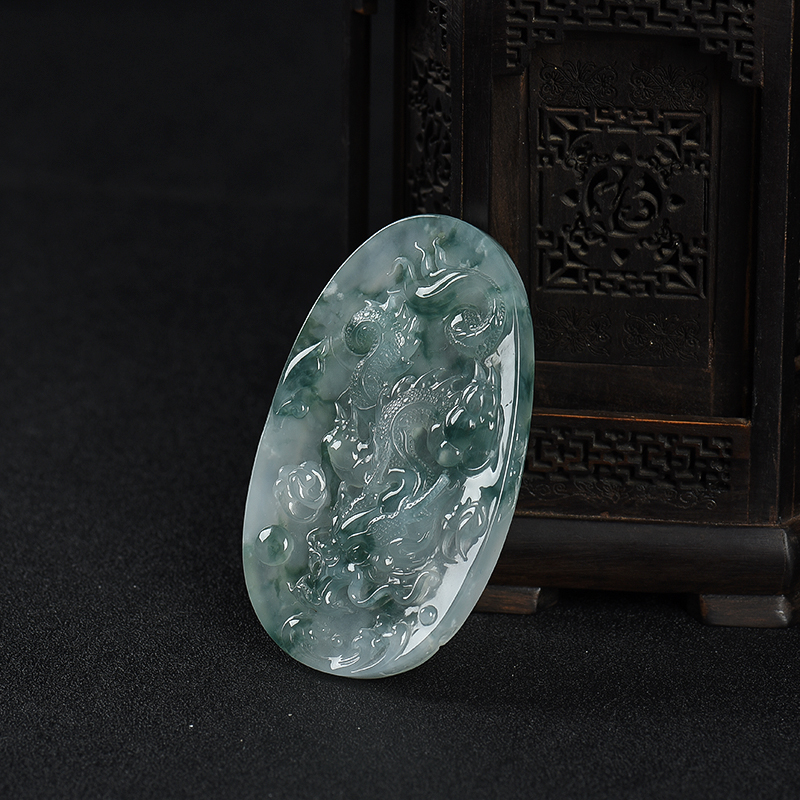 缅甸糯冰种飘花翡翠辰龙吊坠-红掌柜