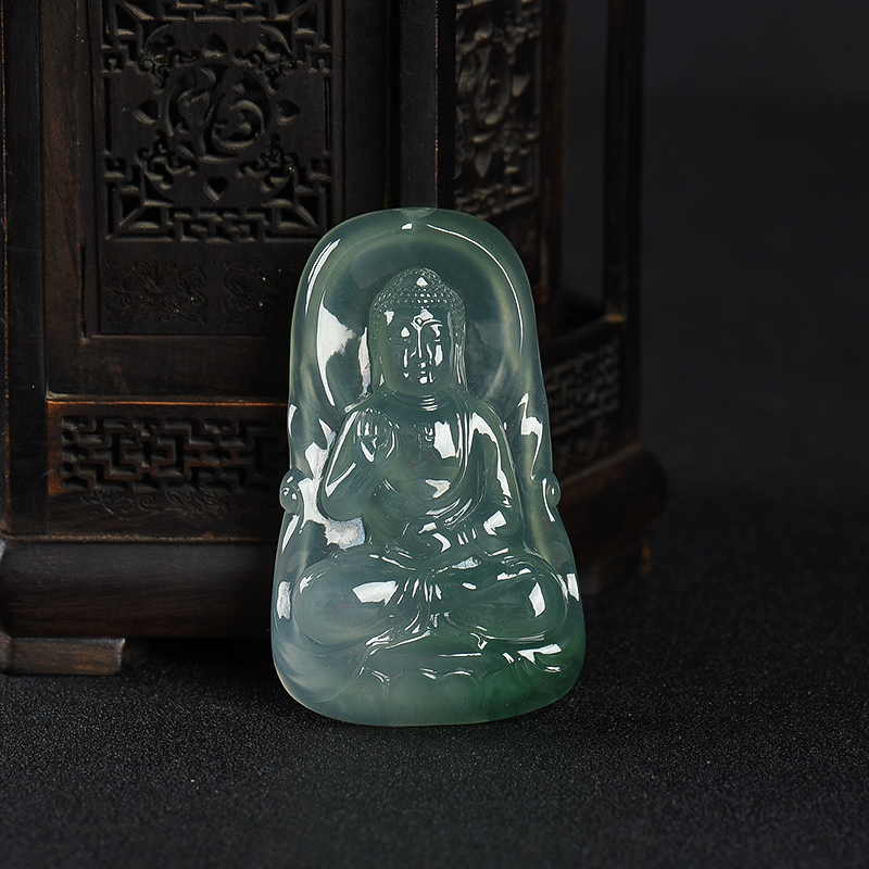 糯冰种飘花翡翠大日如来吊坠-红掌柜