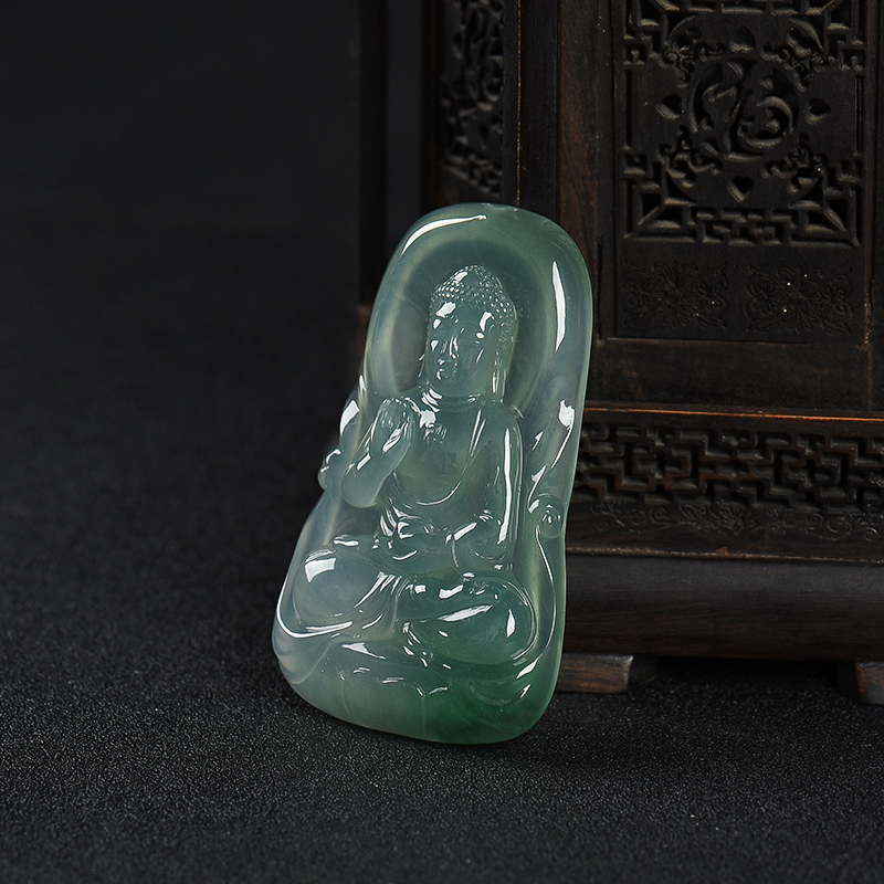 缅甸糯冰种飘花翡翠大日如来吊坠-红掌柜