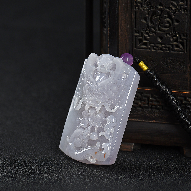 缅甸糯种浅紫翡翠辰龙吊坠-红掌柜