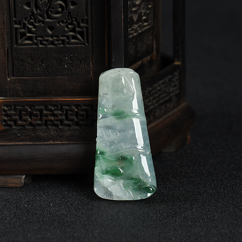 糯冰种飘花翡翠节节高升吊坠-红掌柜