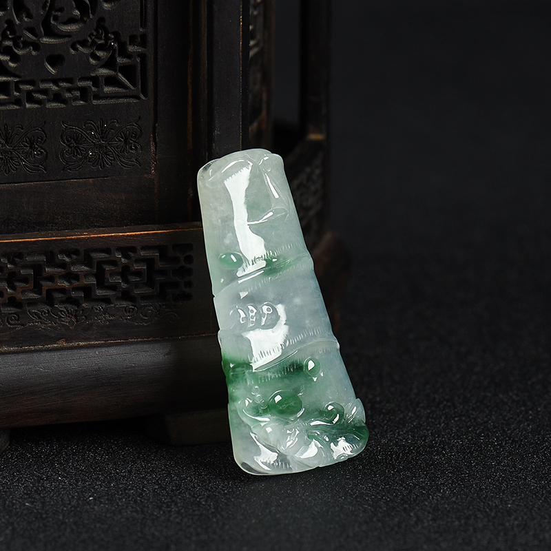 天然糯冰种飘花翡翠节节高升吊坠-红掌柜