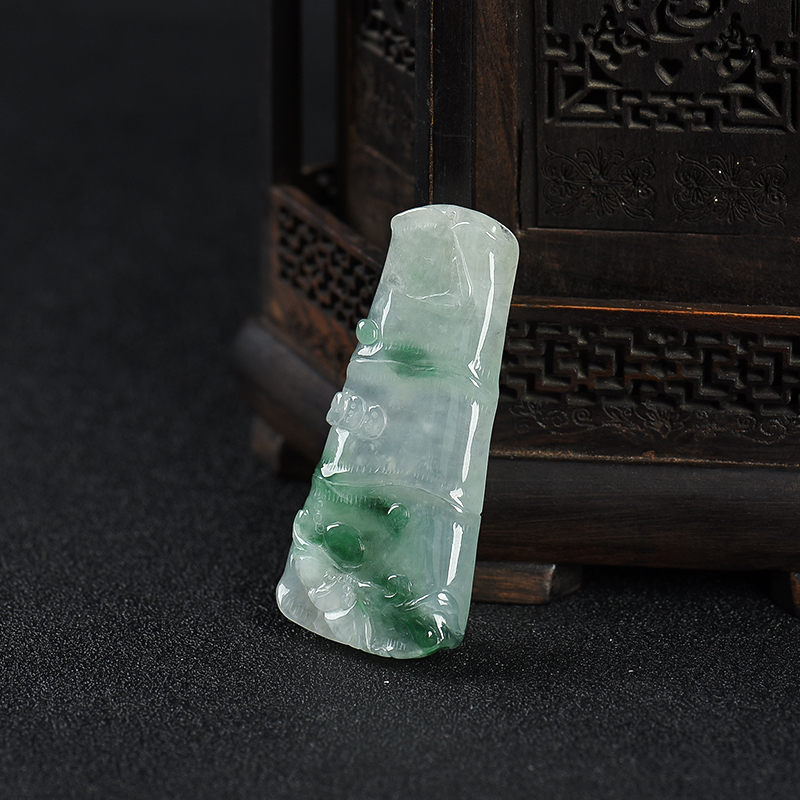 缅甸糯冰种飘花翡翠节节高升吊坠-红掌柜