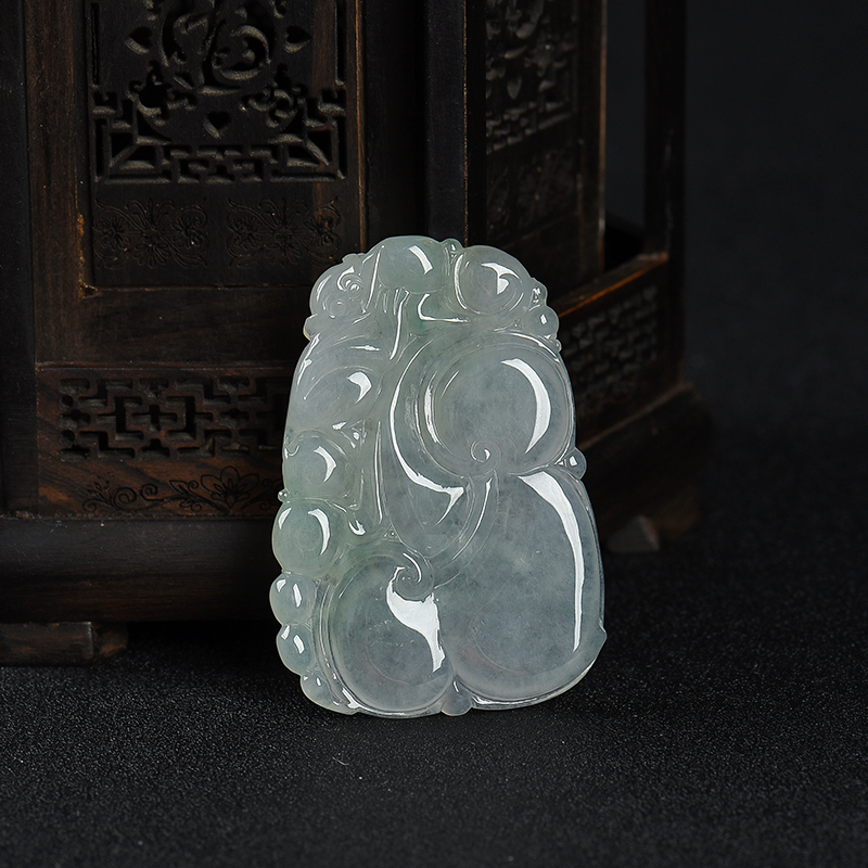 糯冰种翡翠福寿如意吊坠-红掌柜