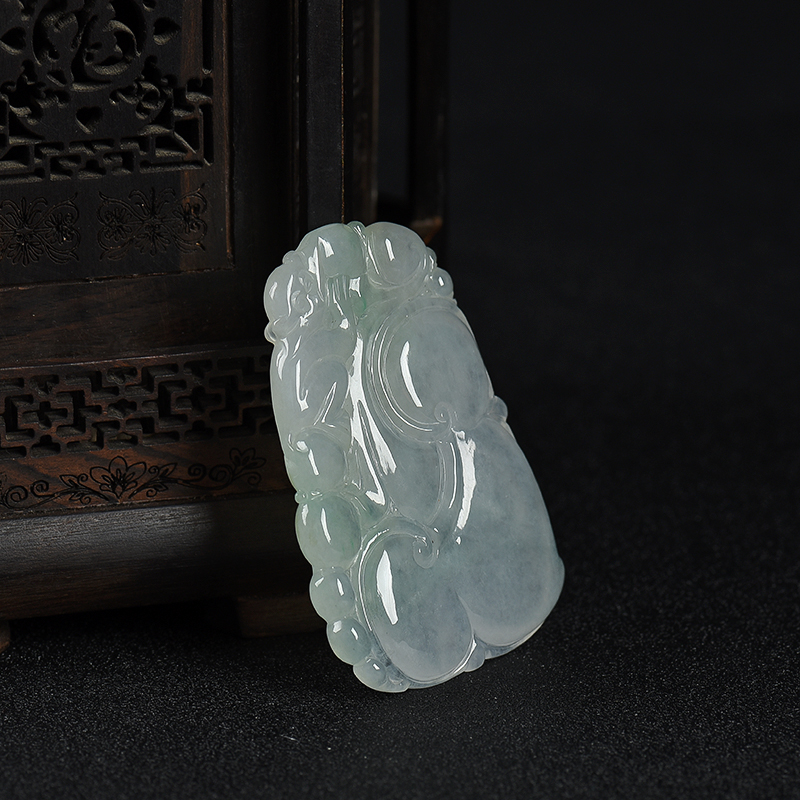 天然糯冰种翡翠福寿如意吊坠-红掌柜