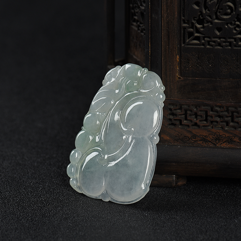 缅甸糯冰种翡翠福寿如意吊坠-红掌柜