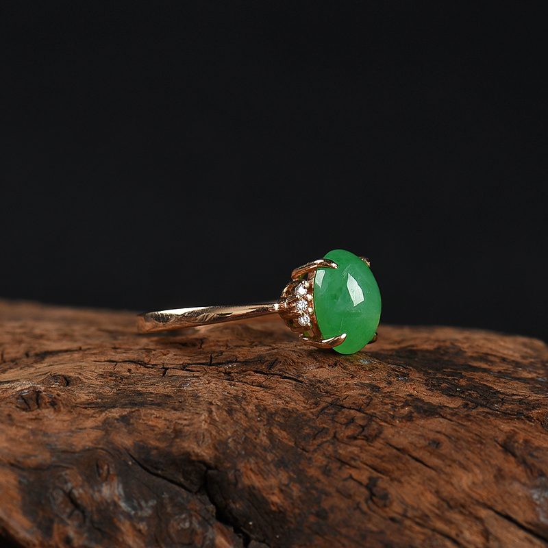 糯种豆绿翡翠戒指-红掌柜