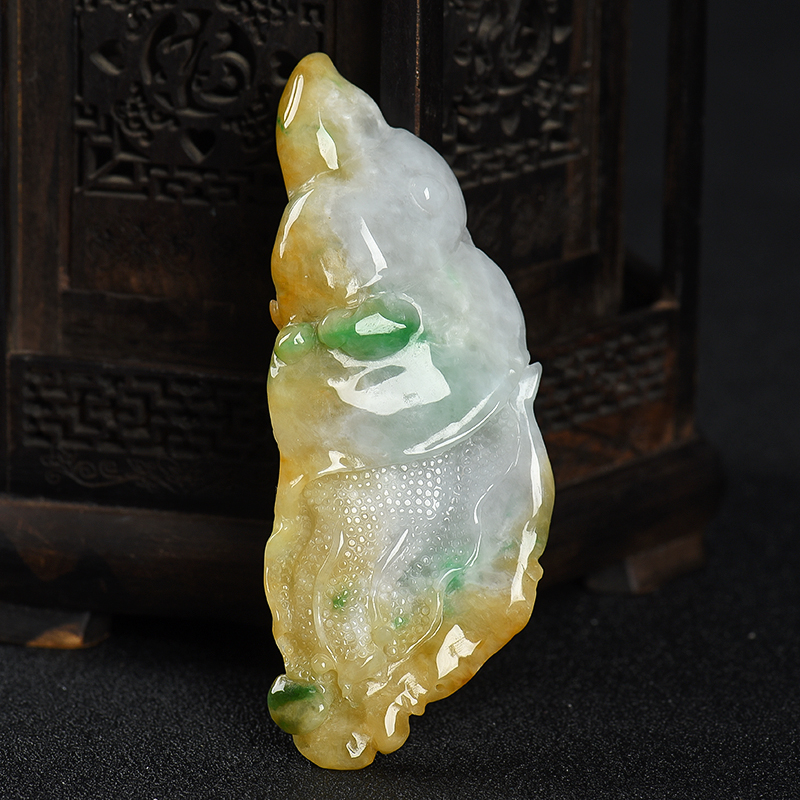 缅甸豆种俏色翡翠海阔天空吊坠-红掌柜