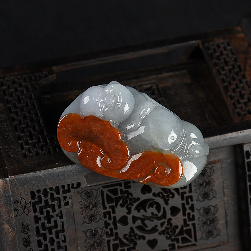 缅甸天然糯种翡翠弥勒佛吊坠-红掌柜