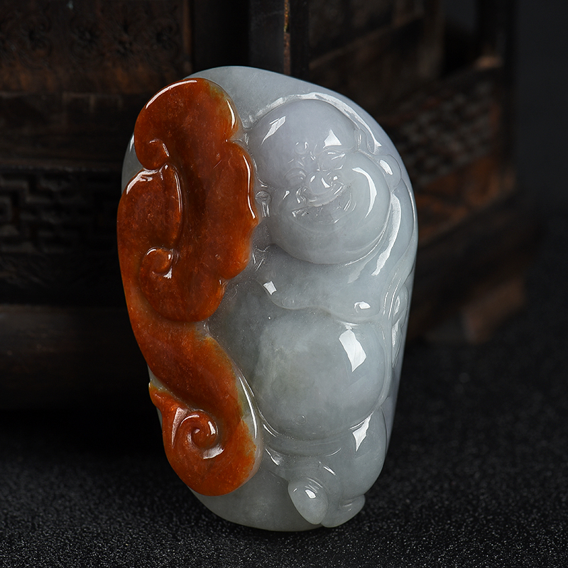 缅甸天然糯种俏色翡翠吊坠-红掌柜