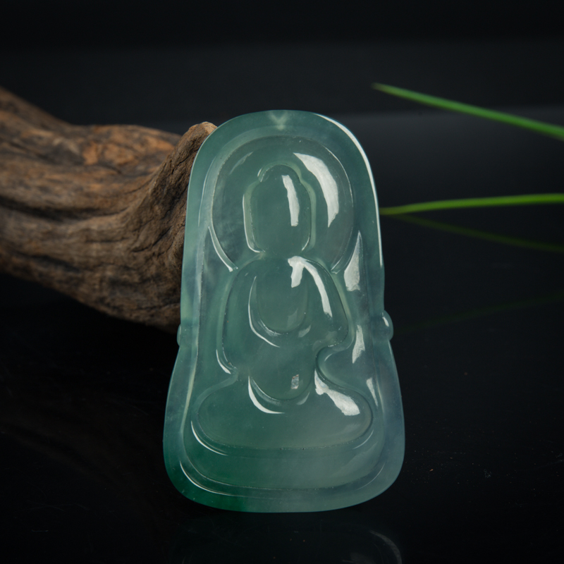 糯冰种缅甸翡翠大日如来吊坠-红掌柜