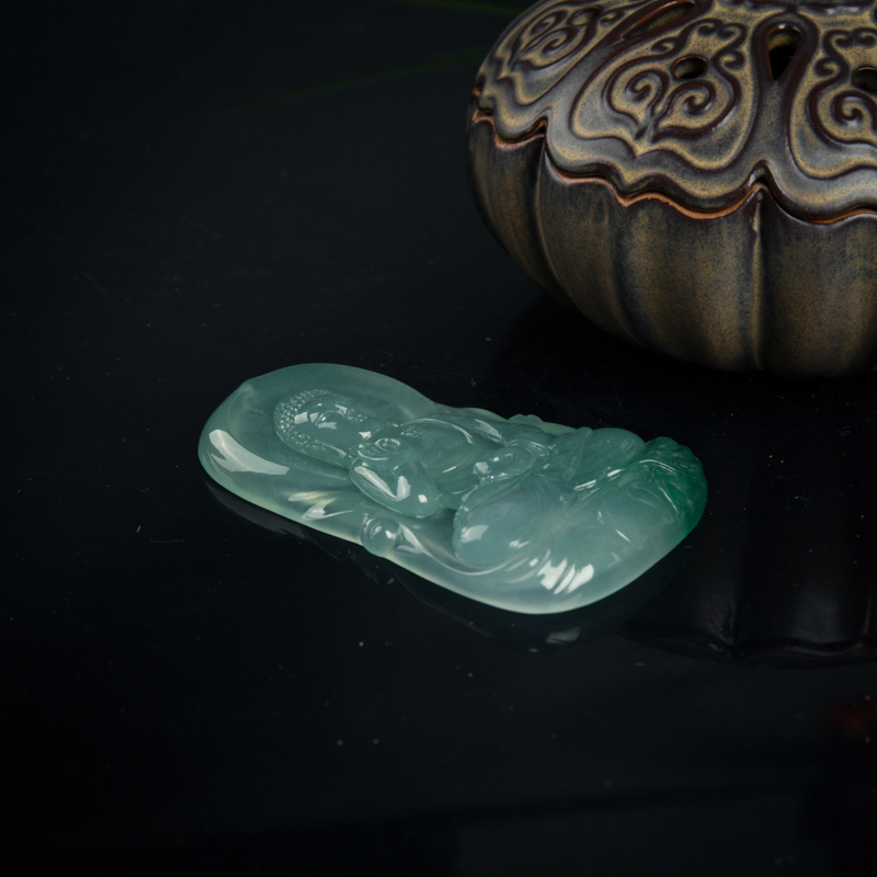 天然飘翠翡翠大日如来吊坠-红掌柜