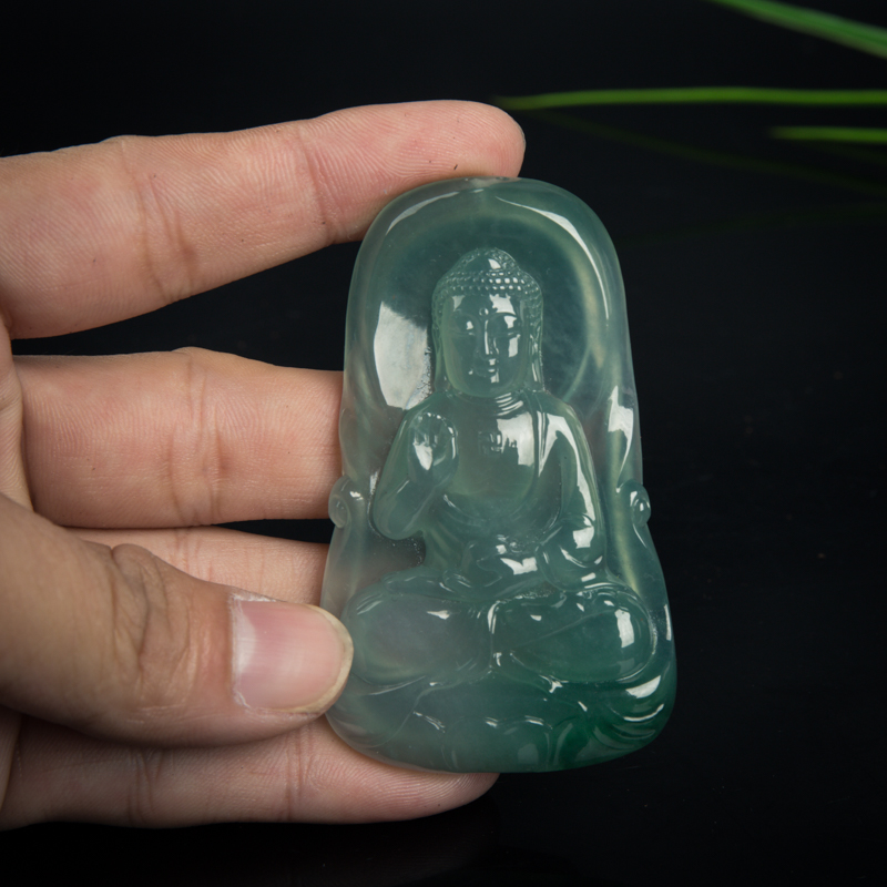 天然糯冰种飘翠翡翠大日如来吊坠-红掌柜