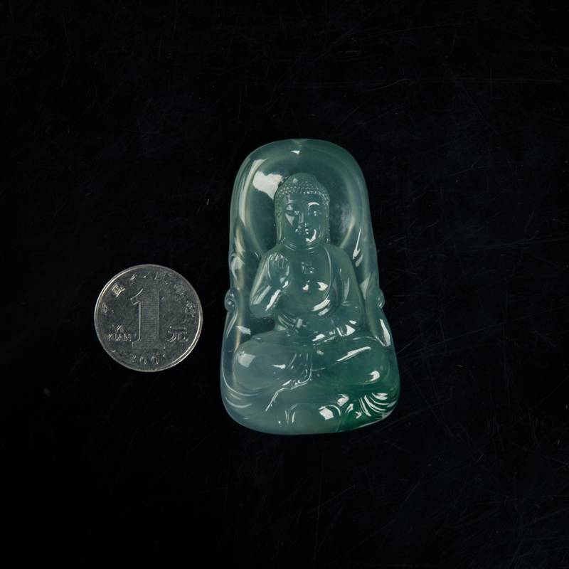 糯冰种飘翠翡翠大日如来吊坠-红掌柜
