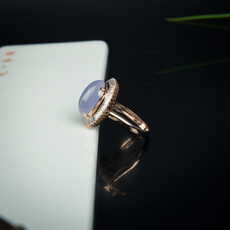 糯种紫罗兰翡翠蛋面戒指-红掌柜