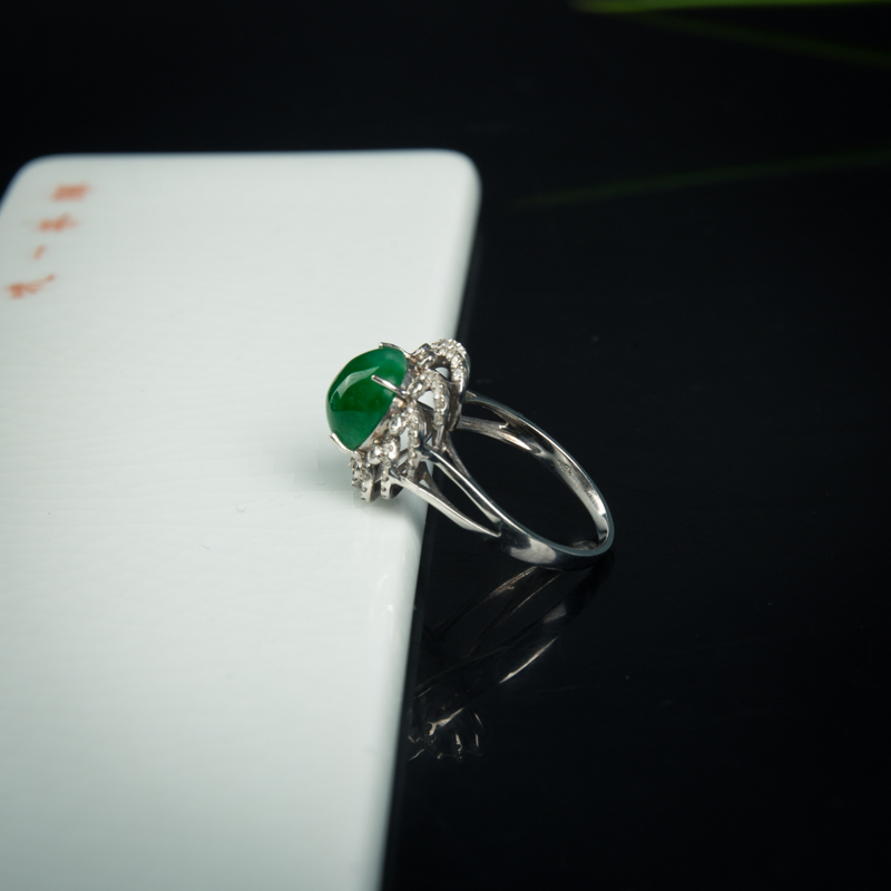 糯种翠绿翡翠随形戒指-红掌柜