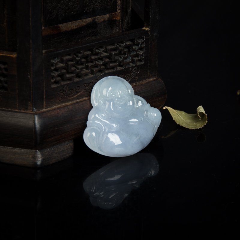 天然糯种浅紫翡翠弥勒佛吊坠-红掌柜