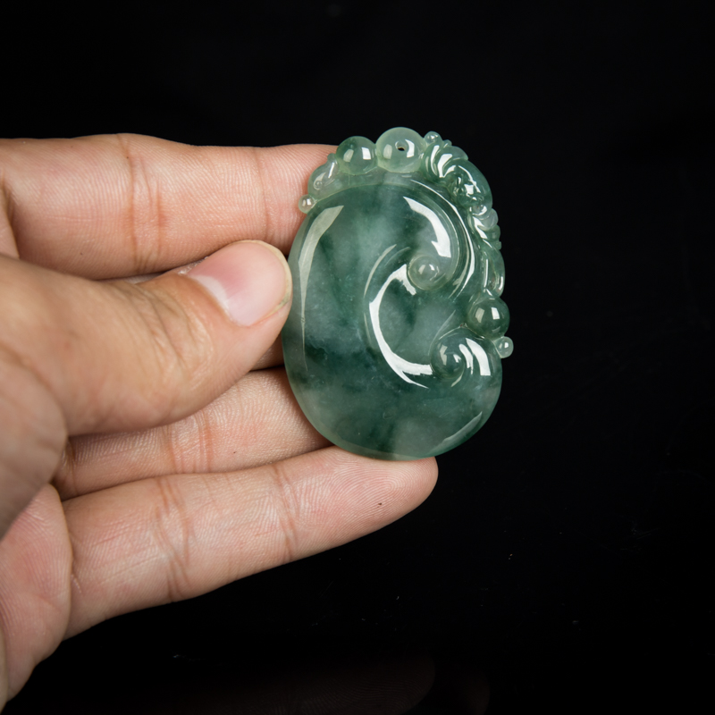 缅甸天然糯种飘花翡翠吊坠-红掌柜