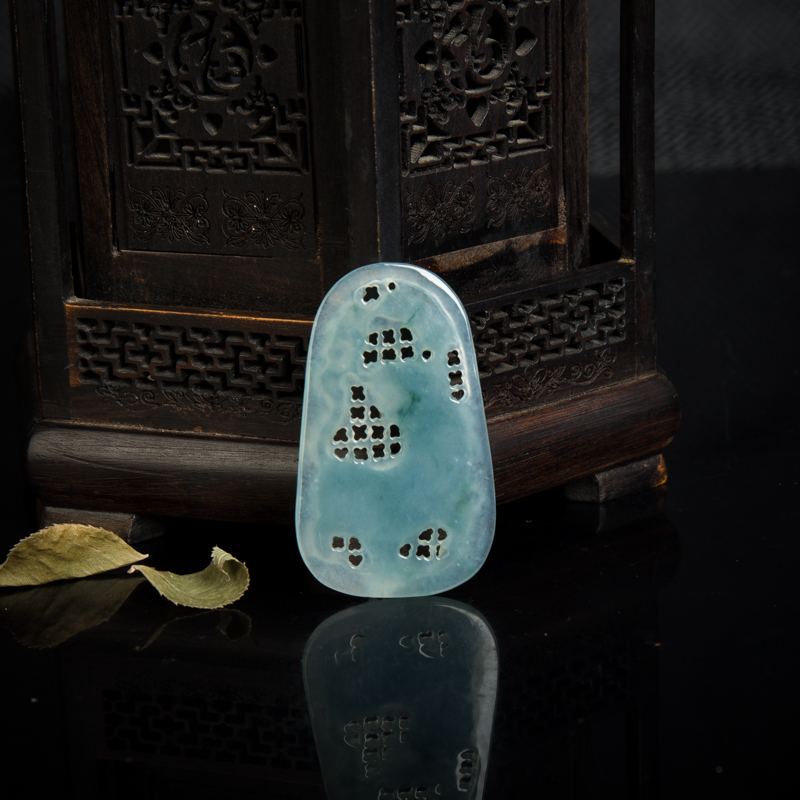 缅甸天然蓝水翡翠寅虎吊坠-红掌柜