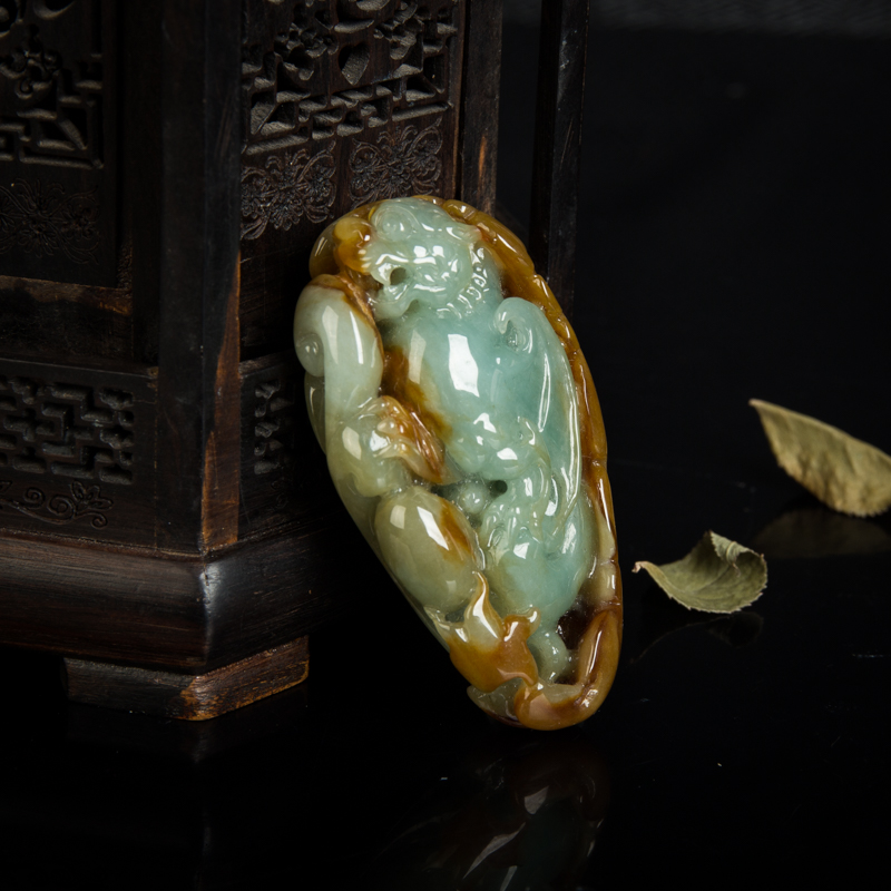 天然糯种俏色翡翠福如东海吊坠-红掌柜