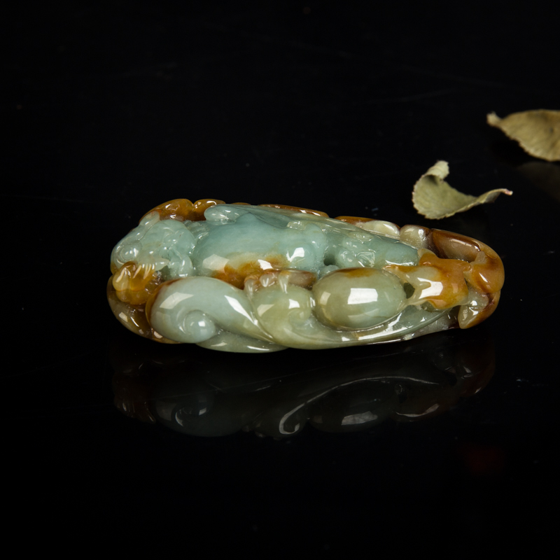 缅甸天然糯种翡翠福如东海吊坠-红掌柜