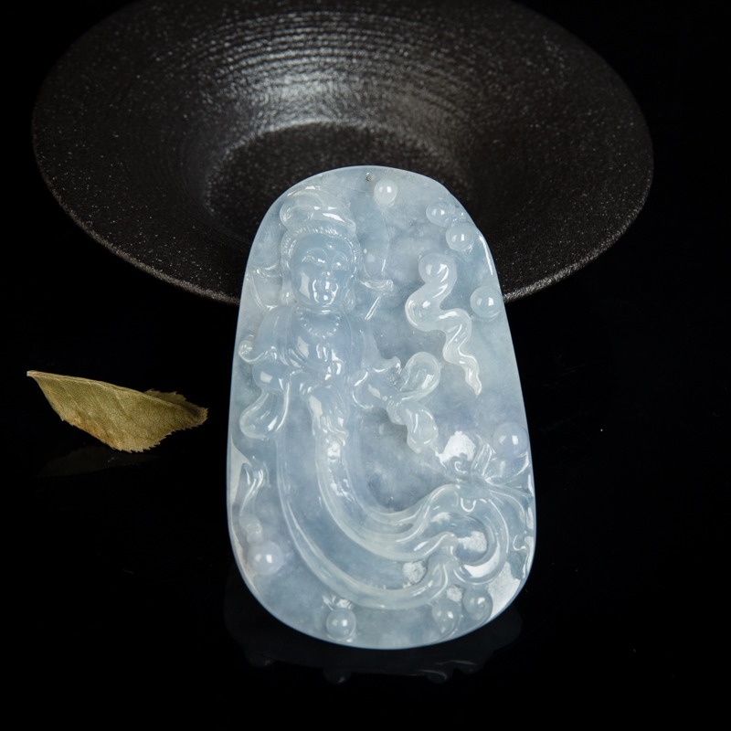 缅甸天然糯种翡翠观音吊坠-红掌柜