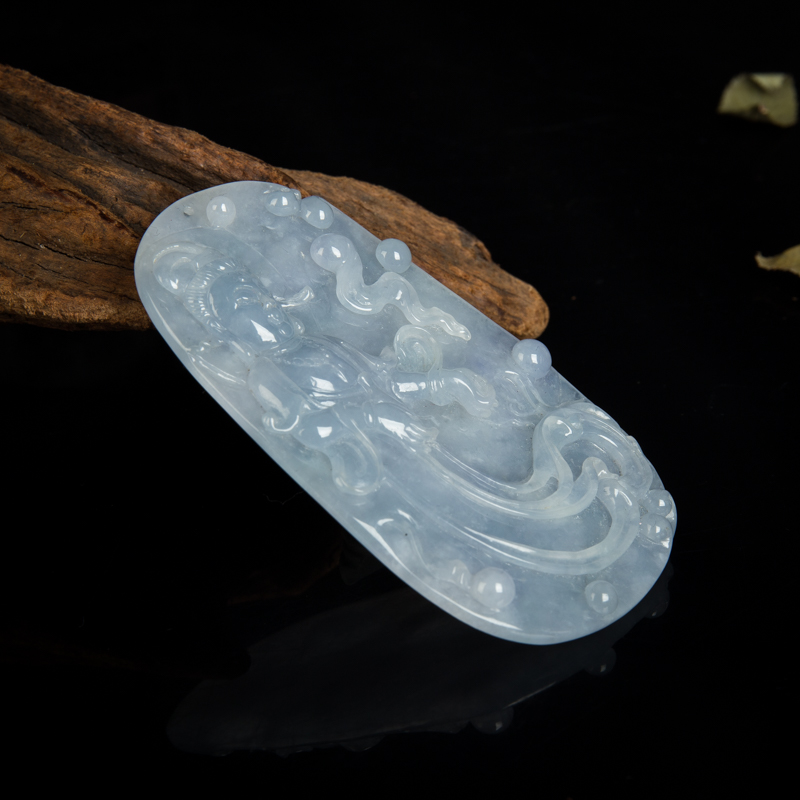 缅甸天然糯种蓝紫色翡翠吊坠-红掌柜