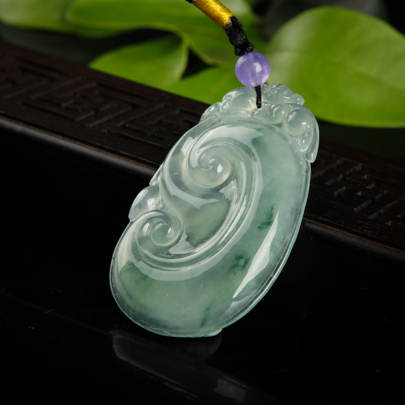 缅甸糯冰种飘花翡翠如意吊坠-红掌柜