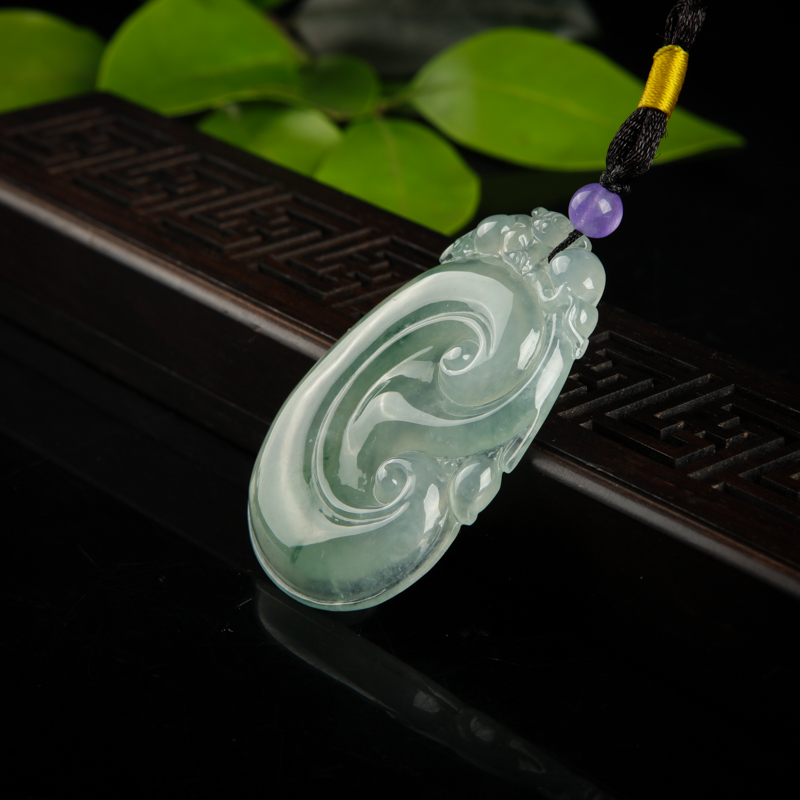缅甸糯冰种飘花翡翠如意吊坠-红掌柜