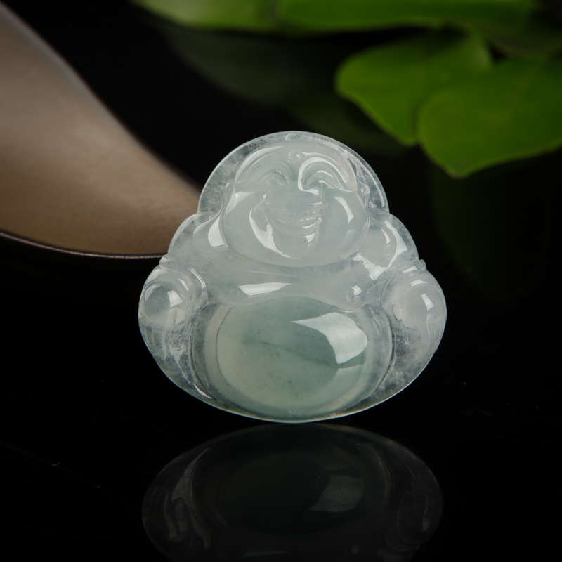 糯冰种飘花翡翠弥勒佛吊坠-红掌柜