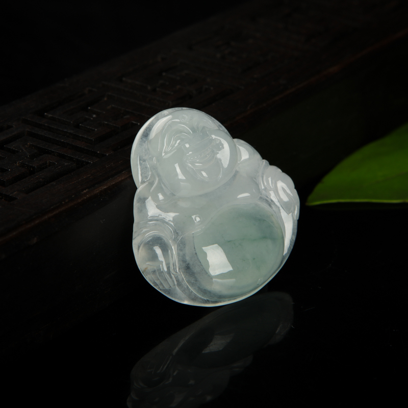 天然糯冰种飘花翡翠弥勒佛吊坠-红掌柜