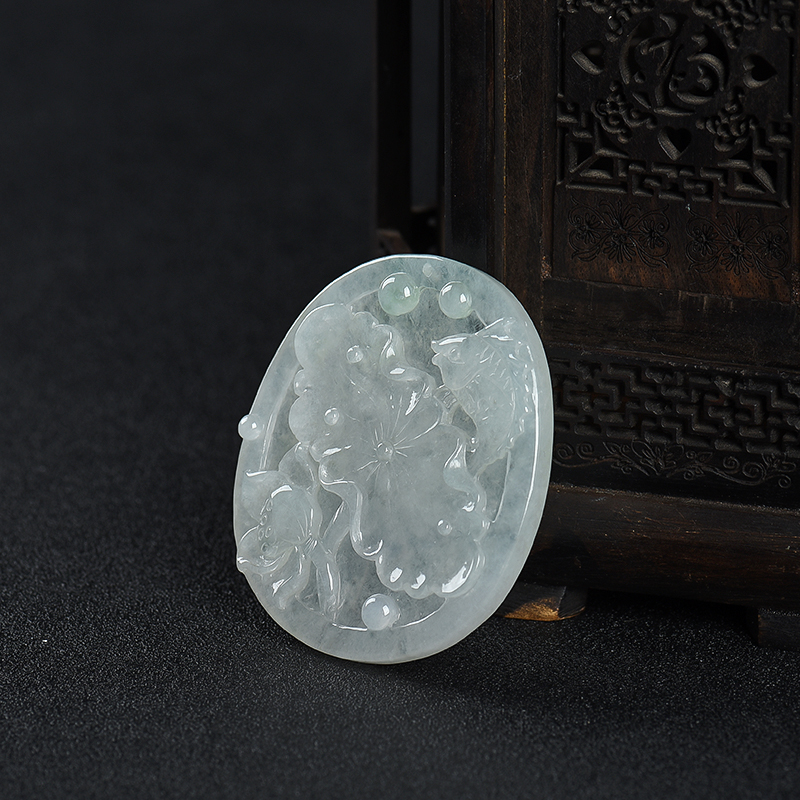 糯冰种翡翠和和美美吊坠-红掌柜