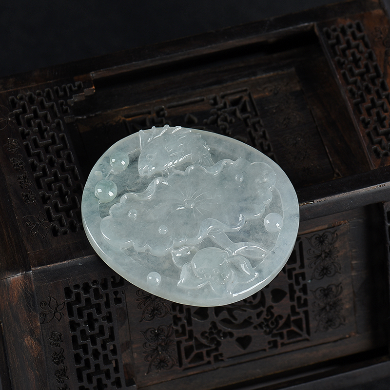 天然翡翠和和美美吊坠-红掌柜