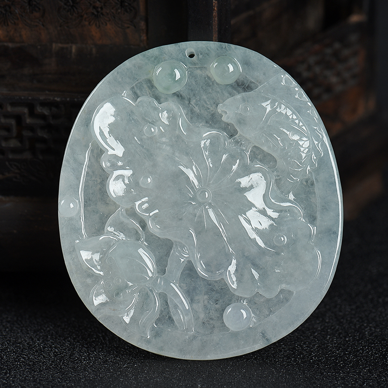 缅甸翡翠和和美美吊坠-红掌柜