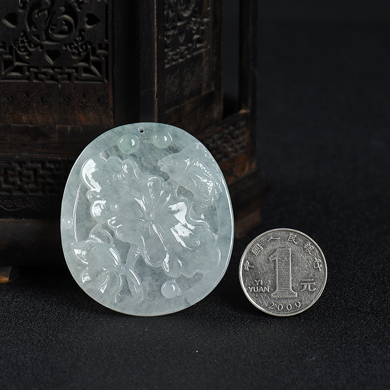 天然缅甸翡翠和和美美吊坠-红掌柜