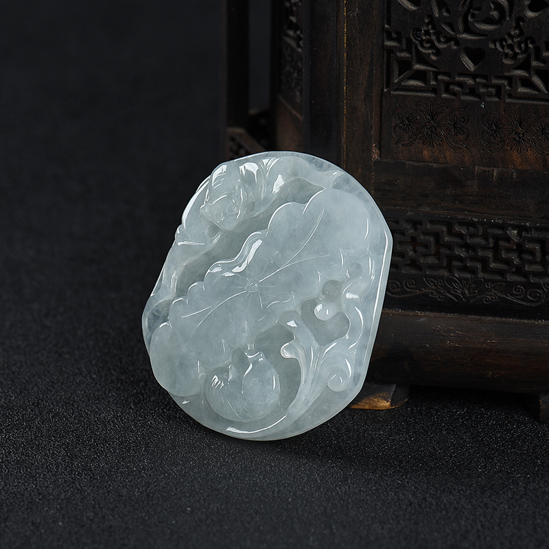 糯种翡翠和和美美吊坠-红掌柜