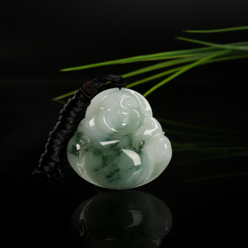 糯种飘花翡翠弥勒佛吊坠-红掌柜