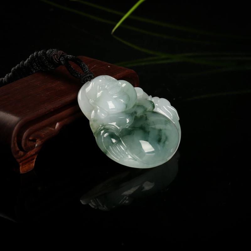 飘花翡翠弥勒佛吊坠-红掌柜