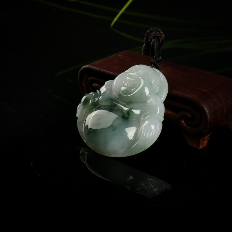 糯种翡翠弥勒佛吊坠-红掌柜