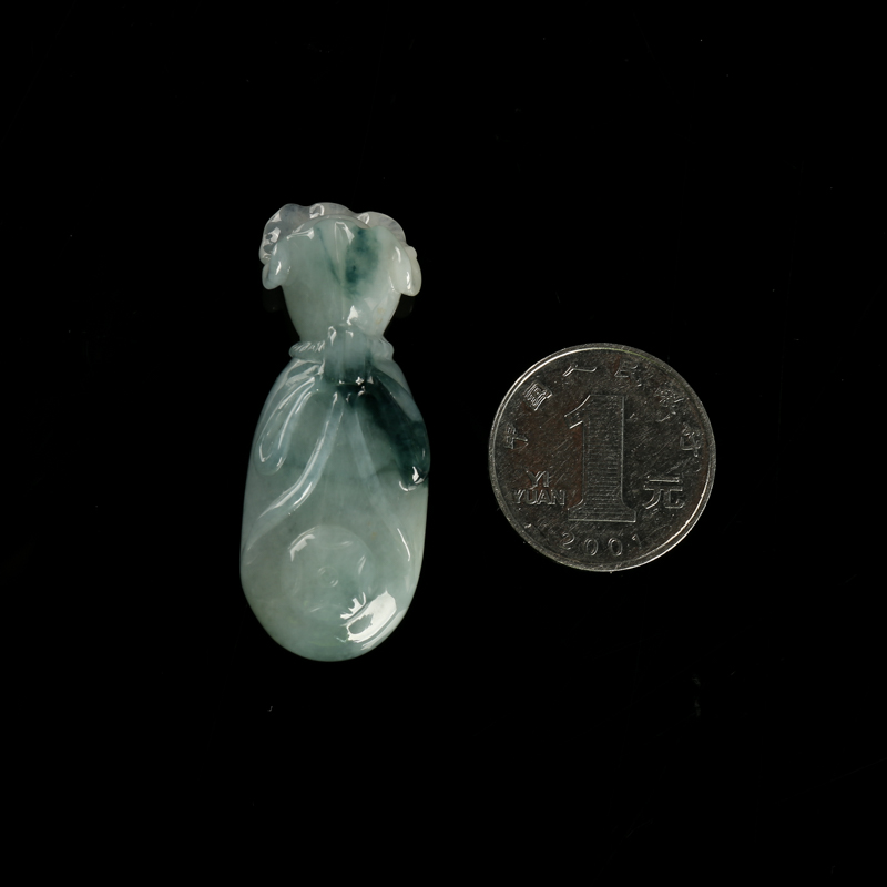 糯种飘花翡翠钱袋挂坠-红掌柜