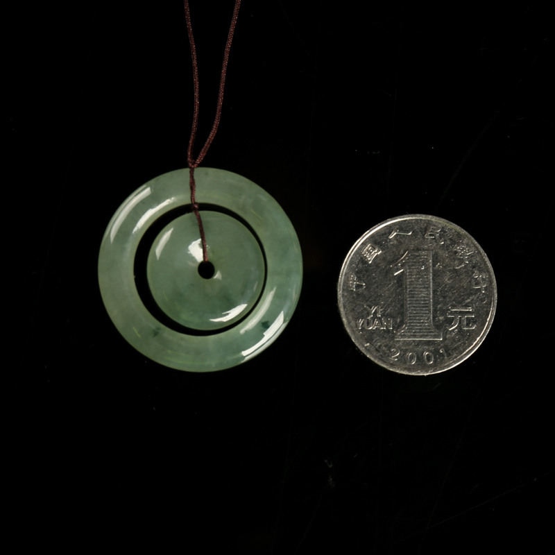 油青种灰绿翡翠平安扣吊坠-红掌柜