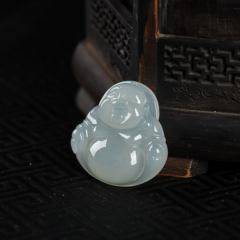 糯冰种翡翠弥勒佛吊坠-红掌柜