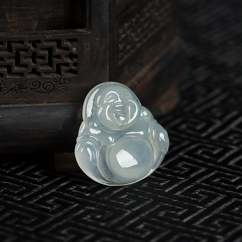 糯冰种翡翠弥勒佛吊坠-红掌柜