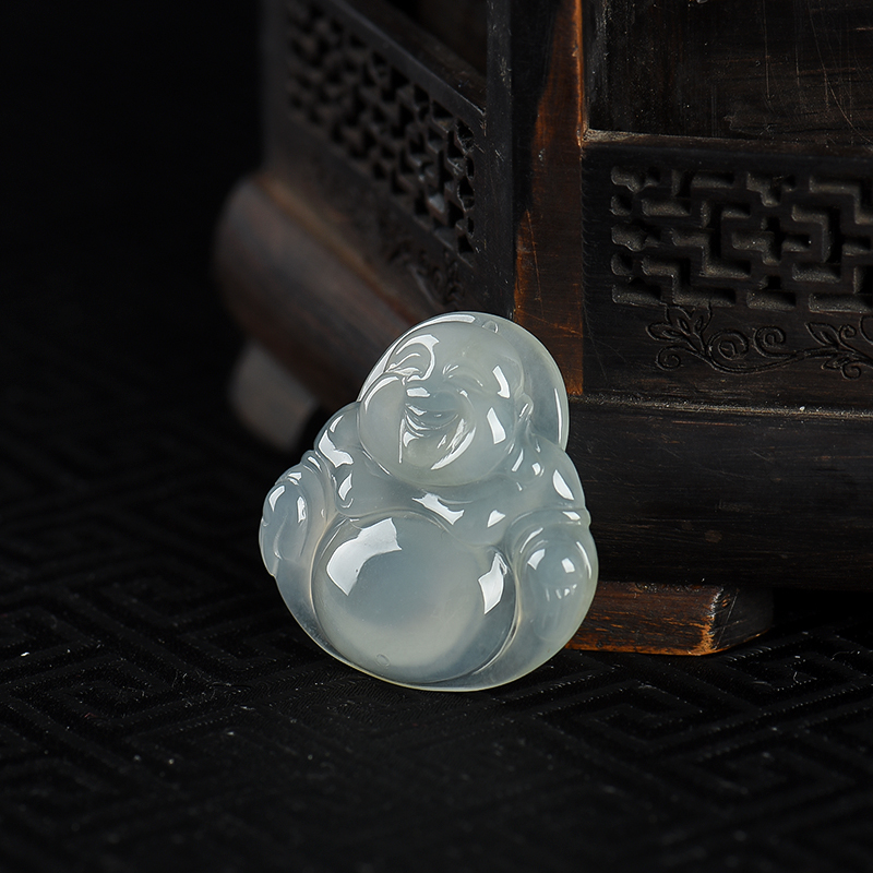 灰绿翡翠弥勒佛吊坠-红掌柜